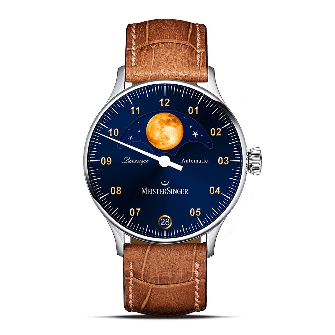 MeisterSinger Lunascope Uhr Sonnenschliff Blau/Gold Automatikwerk Juwelier Krebber Mönchengladbach Rheydt