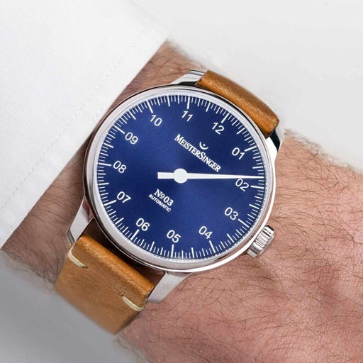 MeisterSinger №03 38mm Uhr Sonnenschliff Blau Automatikwerk Juwelier Krebber Mönchengladbach Rheydt