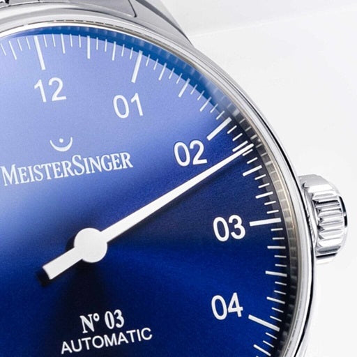 MeisterSinger №03 38mm Uhr Sonnenschliff Blau Automatikwerk Juwelier Krebber Mönchengladbach Rheydt