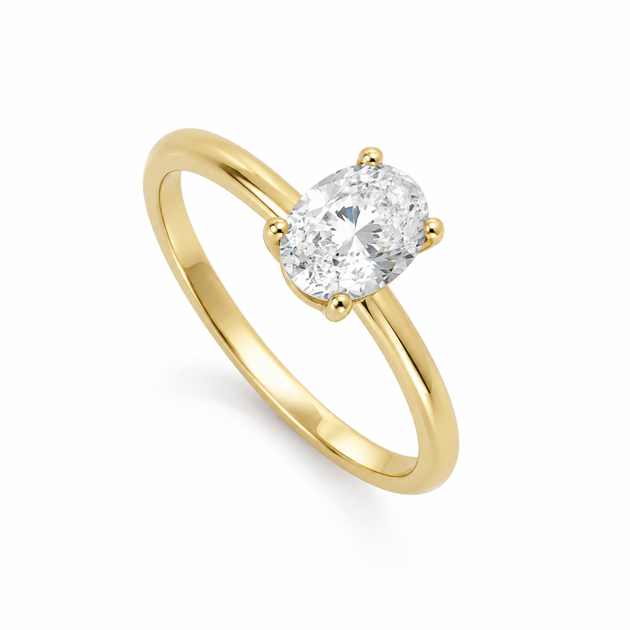 Krebber Essentials - Solitär-Verlobungsring aus Gelbgold mit 1 Karat ovalem Diamanten
