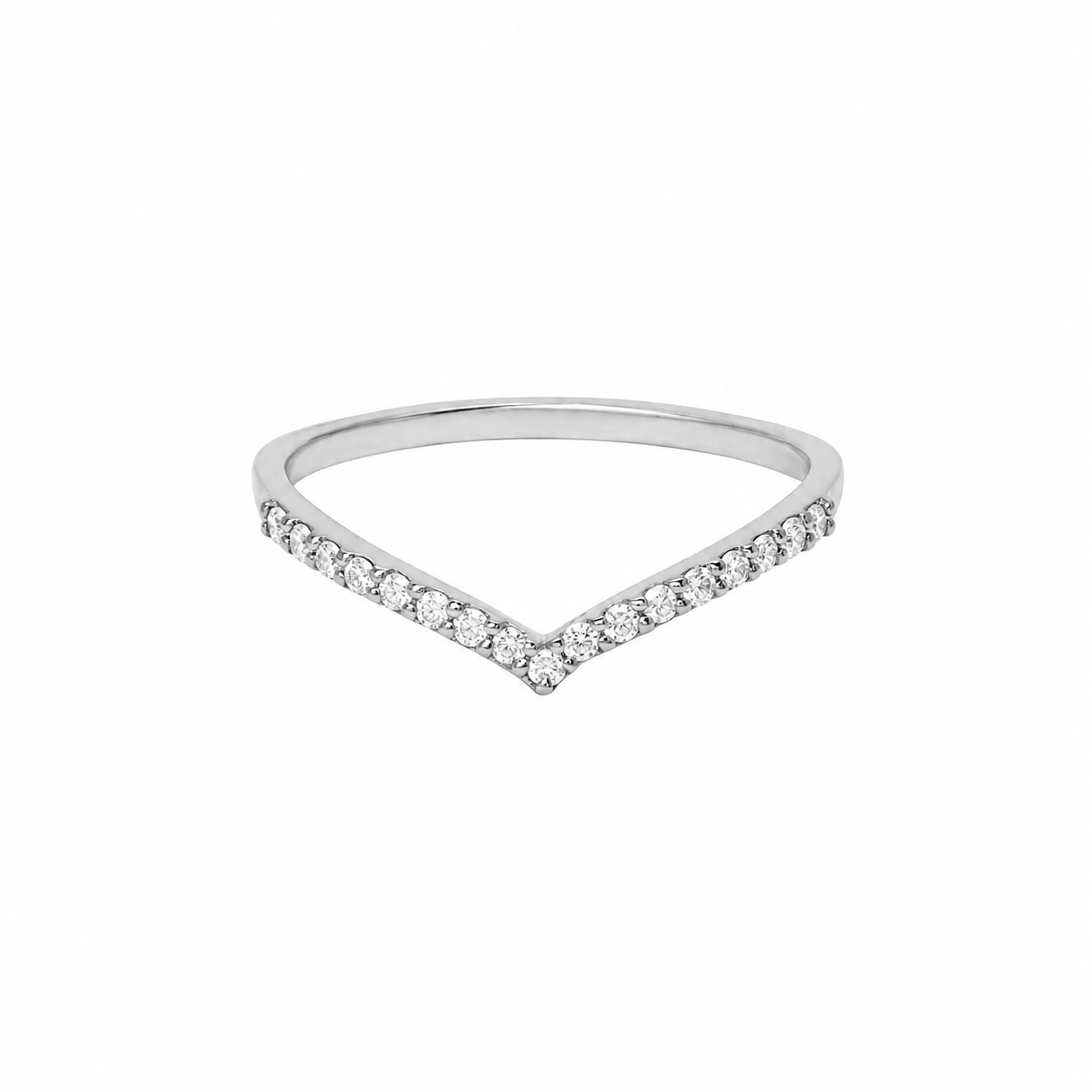 Eleganter V-Diamantring aus 585 Weißgold mit funkelnden Pavé-Diamanten – Krebber Essentials