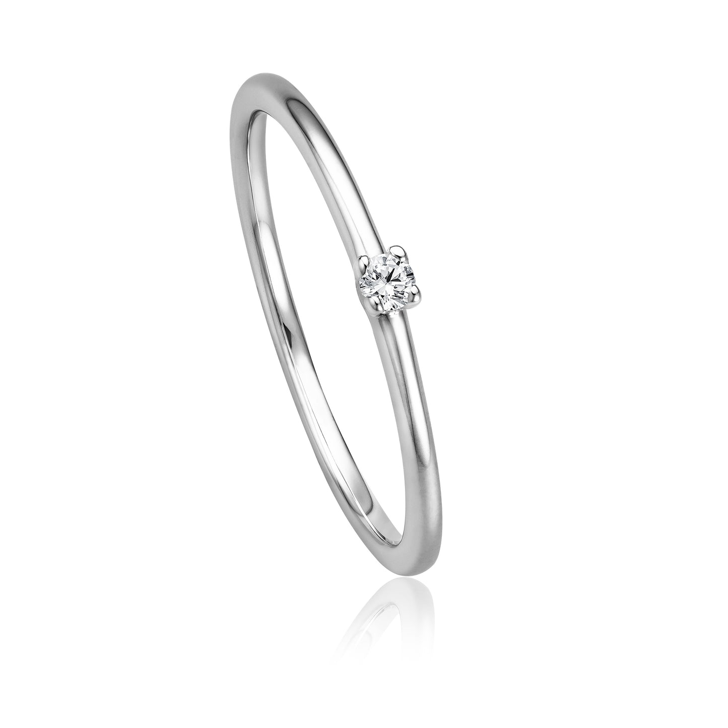 Eleganter Solitär Ring mit Diamant im Brillantschliff aus Weißgold aus der Krebber Essentials Kollektion bei Juwelier Krebber in Mönchengladbach-Rheydt