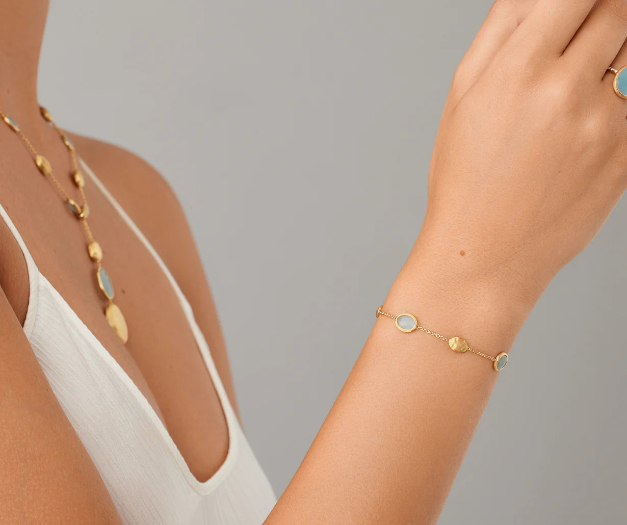 Marco Bicego Siviglia Armband aus Gold mit kleinen Ovalen und Aquamarin Krebber Rheydt