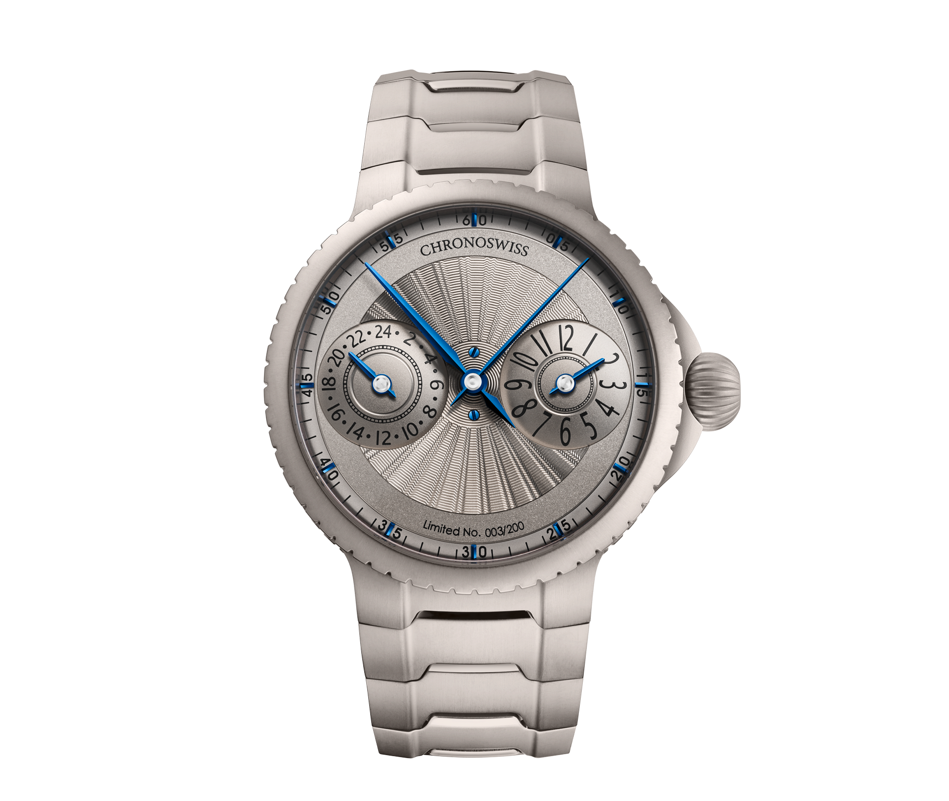 Chronoswiss Limiterte Edition Pulse GMT Silver Guilloche Uhr bei Juwelier Krebber in Rheydt