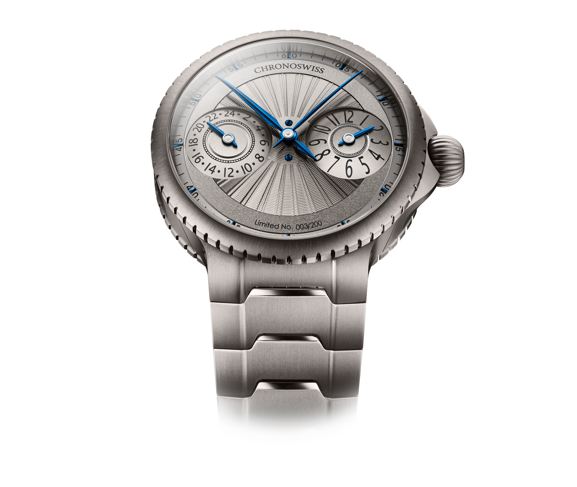 Chronoswiss Limiterte Edition Pulse GMT Silver Guilloche Uhr bei Juwelier Krebber in Rheydt