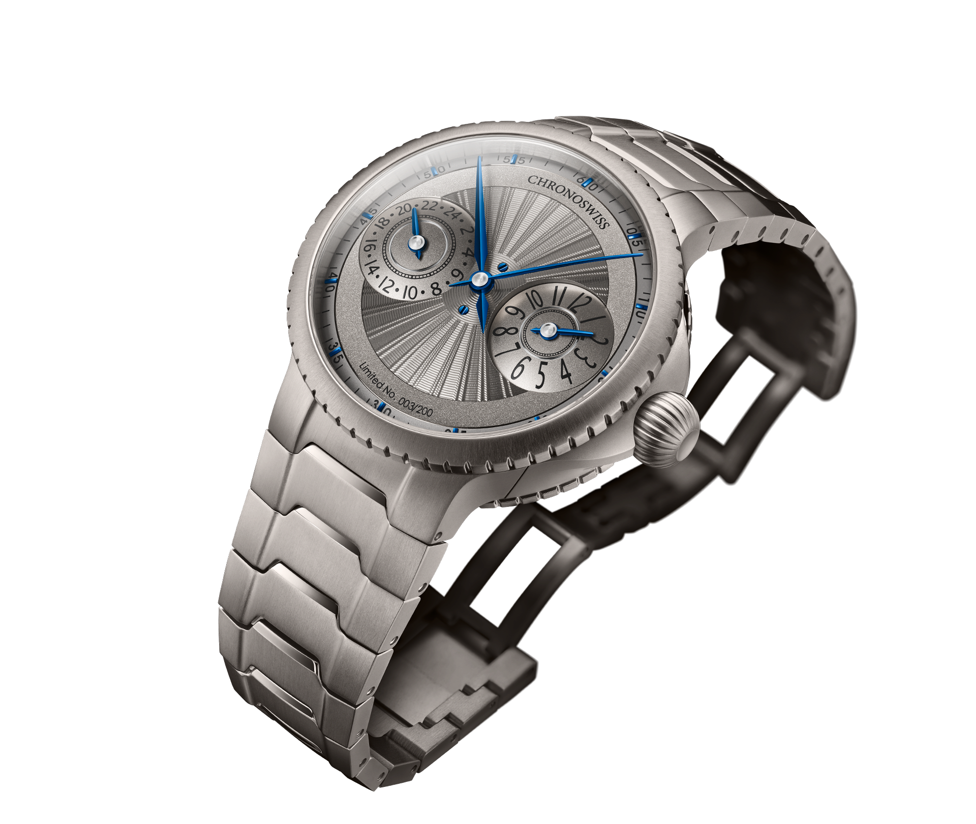 Chronoswiss Limiterte Edition Pulse GMT Silver Guilloche Uhr bei Juwelier Krebber in Rheydt