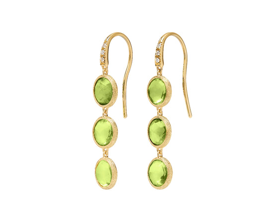 Marco Bicego Jaipur Color Dreifach-Ohrringe aus 18 Karat Gelbgold mit Peridoten und Diamanten bei Juwelier Krebber in Mönchengladbach-Rheydt.