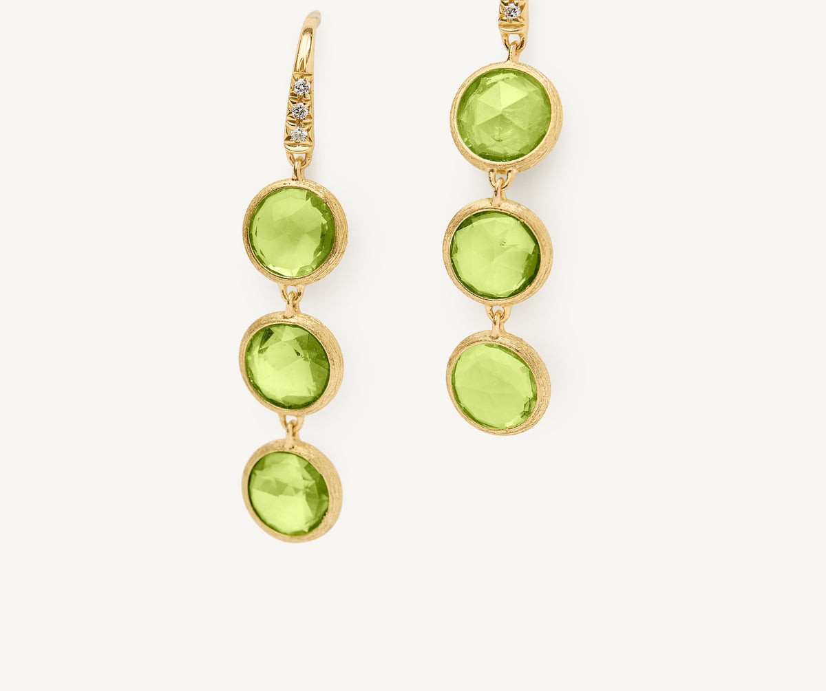 Marco Bicego Jaipur Color Dreifach-Ohrringe aus 18 Karat Gelbgold mit Peridoten und Diamanten bei Juwelier Krebber in Mönchengladbach-Rheydt.