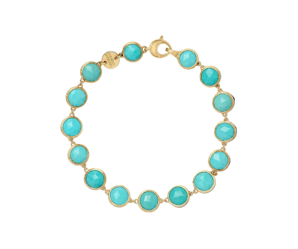 Marco Bicego Jaipur Color Geschmeidiges Armband aus 18 Karat Gelbgold mit Türkisen bei Juwelier Krebber in Mönchengladbach-Rheydt.