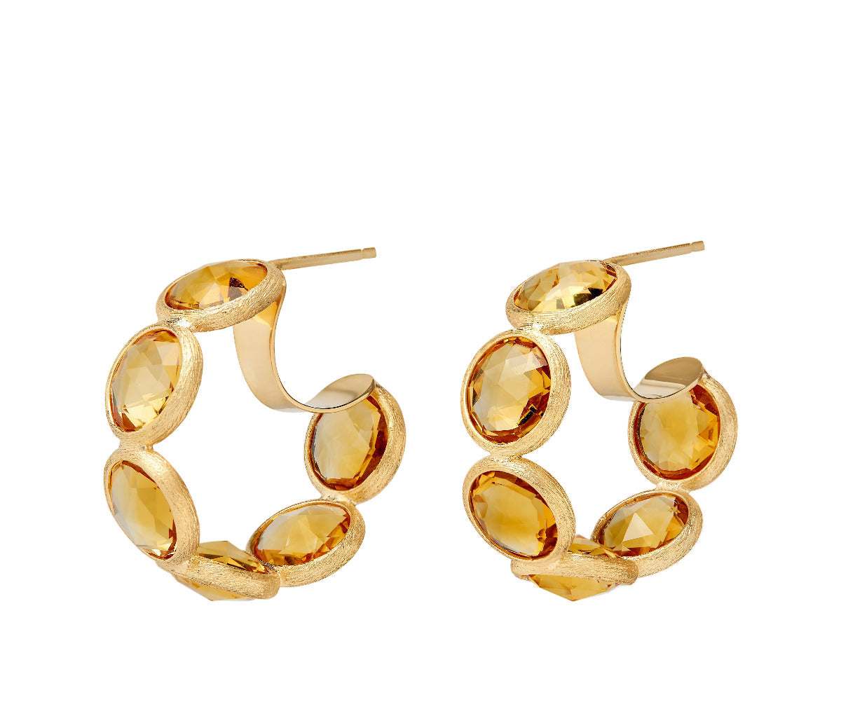 Marco Bicego Jaipur Color Hoop-Ohrringe aus 18 Karat Gelbgold mit gelben Quarzen bei Juwelier Krebber in Mönchengladbach-Rheydt.