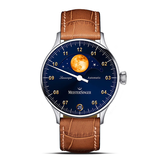 MeisterSinger Lunascope Uhr Sonnenschliff Blau/Gold Automatikwerk Juwelier Krebber Mönchengladbach Rheydt