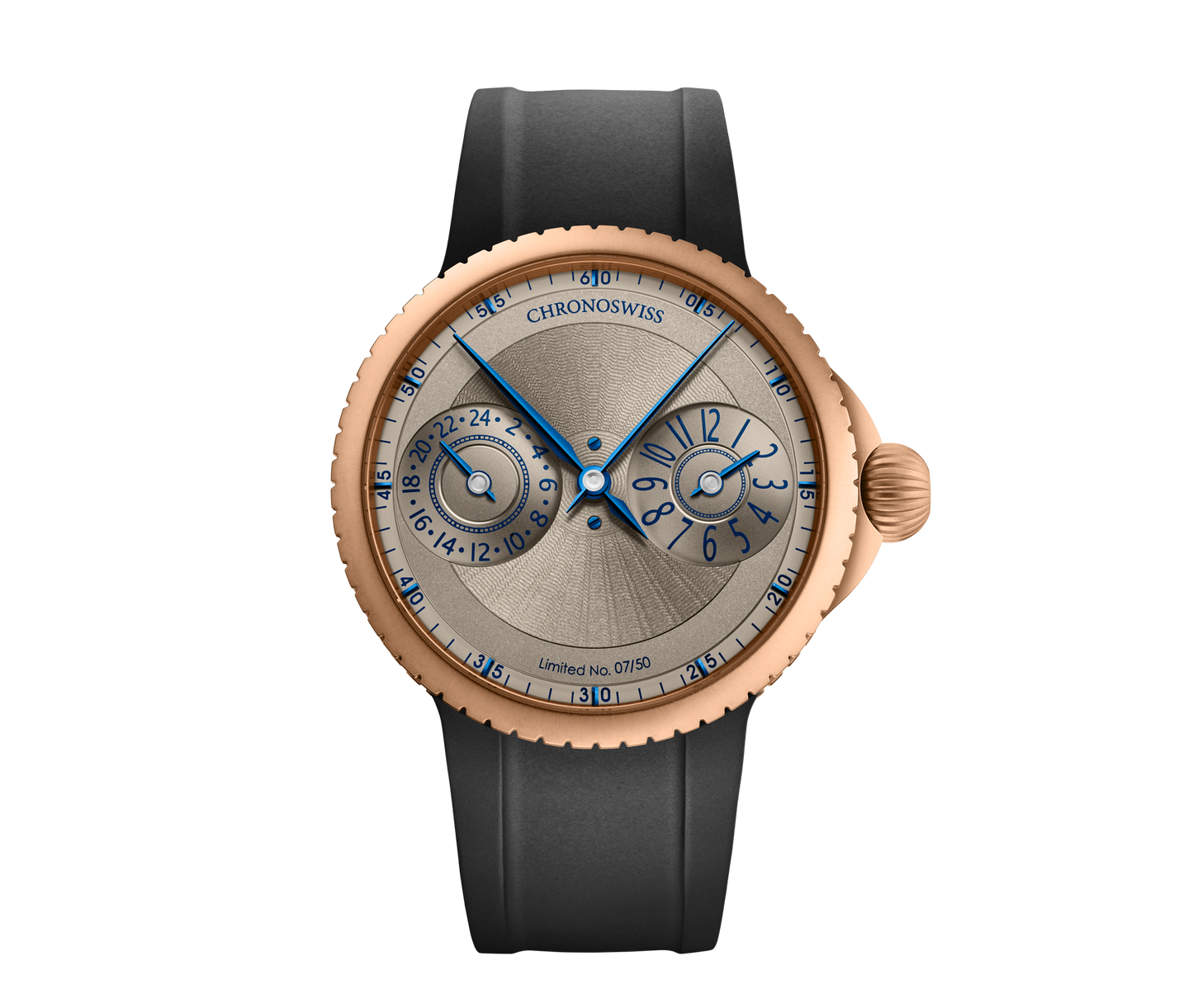 Chronoswiss Pulse GMT Frosted Guilloché Gold 41 mm CH-4221RM-GR – Vorderansicht bei Juwelier Krebber in Mönchengladbach-Rheydt