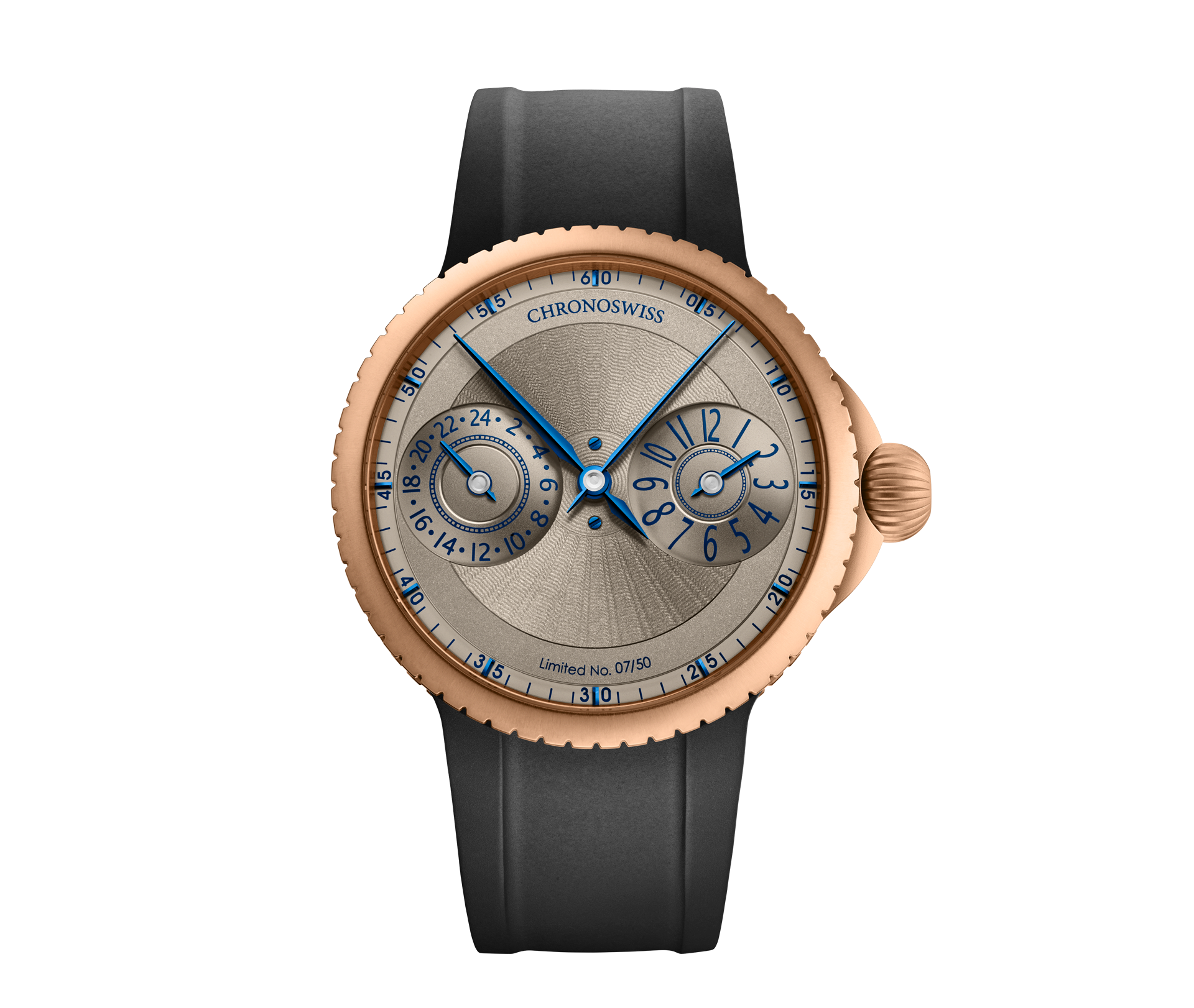 Chronoswiss Pulse GMT Frosted Guilloché Gold 41 mm CH-4221RM-GR – Vorderansicht bei Juwelier Krebber in Mönchengladbach-Rheydt
