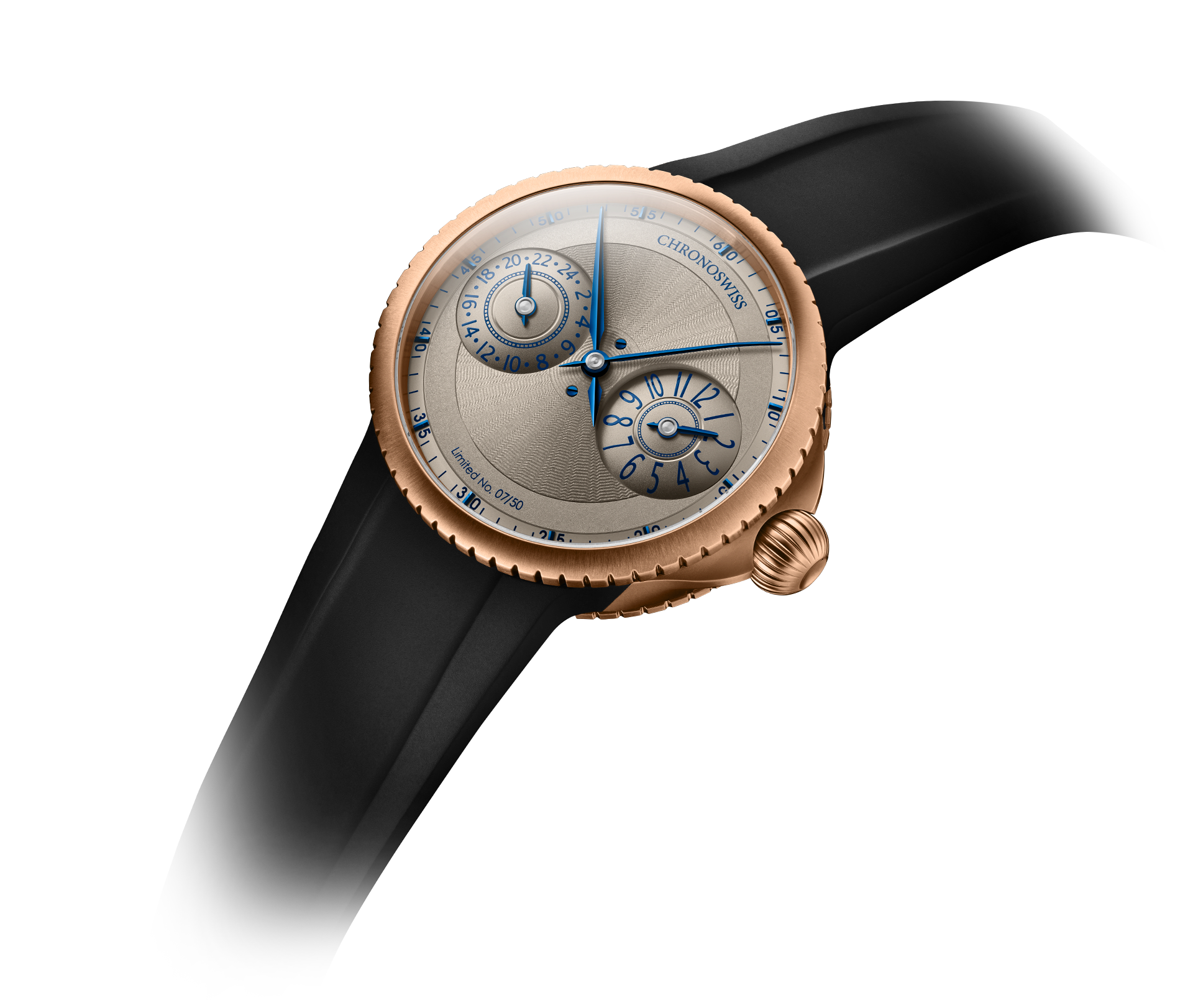 Chronoswiss Pulse GMT Frosted Guilloché Gold – Perspektivansicht bei Juwelier Krebber in Mönchengladbach-Rheydt