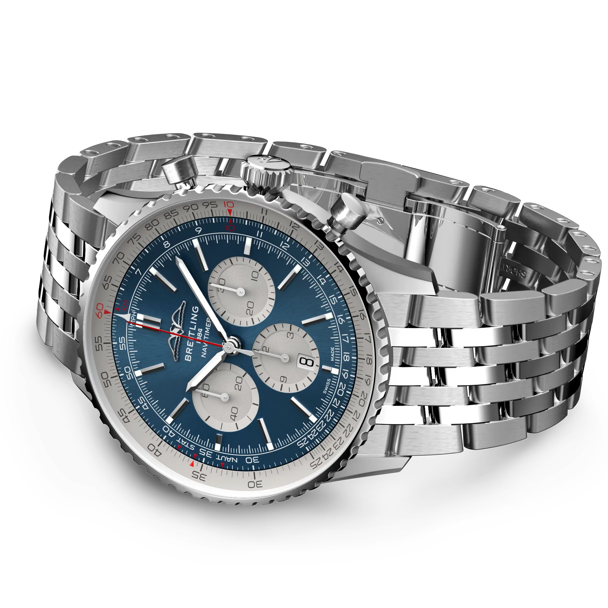 Breitling Navitimer B01 Chronograph 46 mm AB0137211C1A1 – Ansicht von Gehäuse und Armband bei Juwelier Krebber in Mönchengladbach-Rheydt