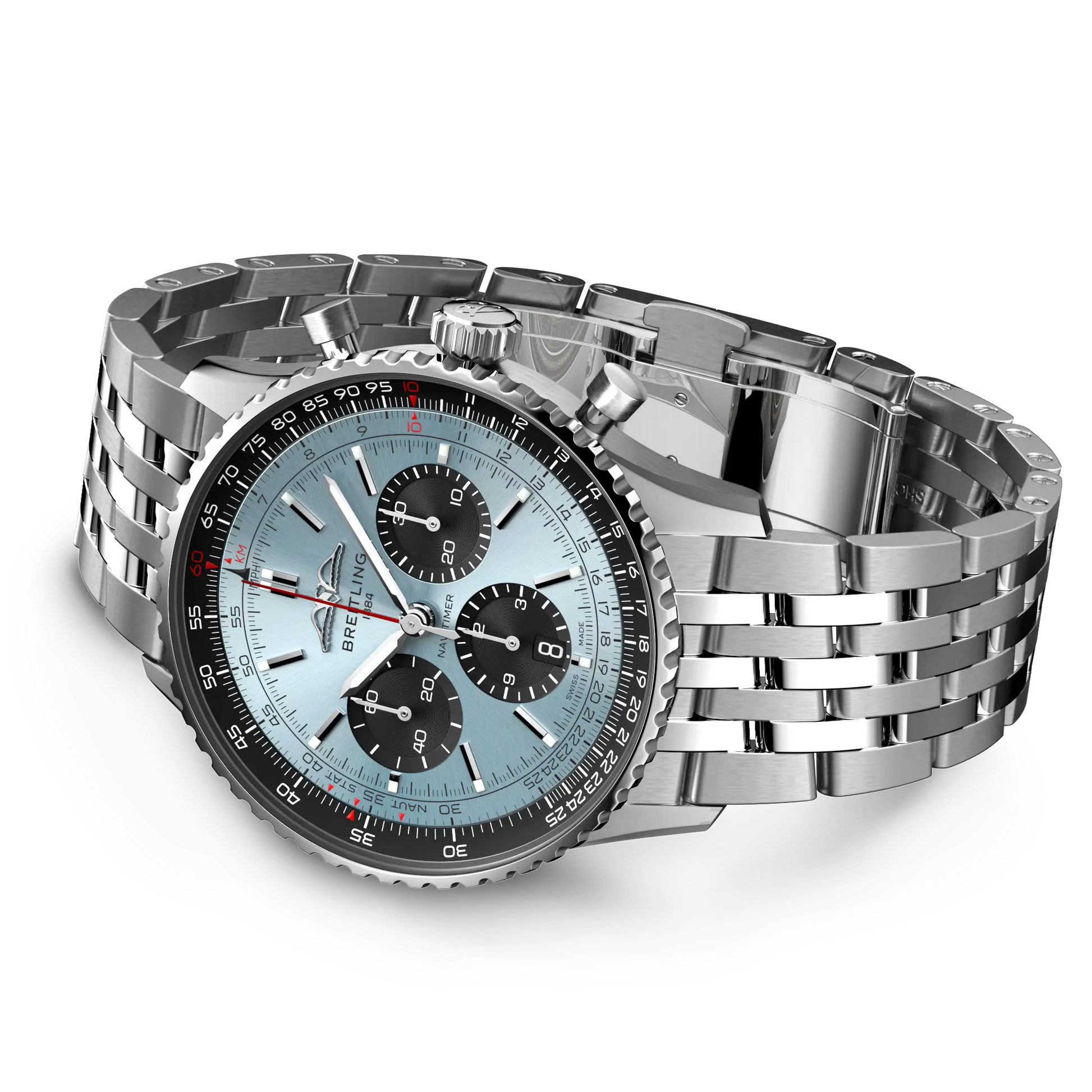 Breitling Navitimer B01 Chronograph 43 mm AB0138241C1A1 – Ansicht von Gehäuse und Armband bei Juwelier Krebber in Mönchengladbach-Rheydt
