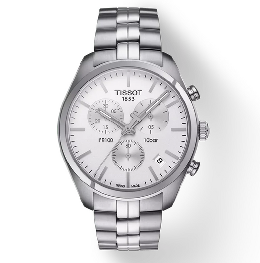 Tissot PR 100 Chronograph, Zifferblatt Weiß, Referenz T101.417.11.031.001, bei Juwelier Krebber in Mönchengladbach-Rheydt