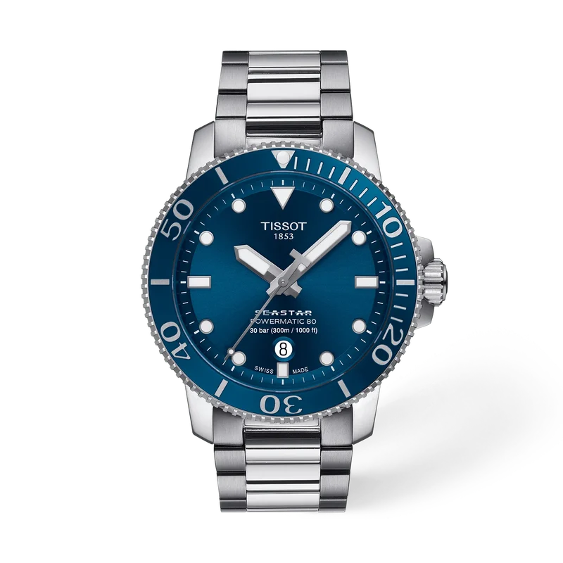 Tissot Seastar 1000 Powermatic 80 43 mm, Zifferblatt Blau, Referenz T120.407.11.041.03, bei Juwelier Krebber in Mönchengladbach-Rheydt
