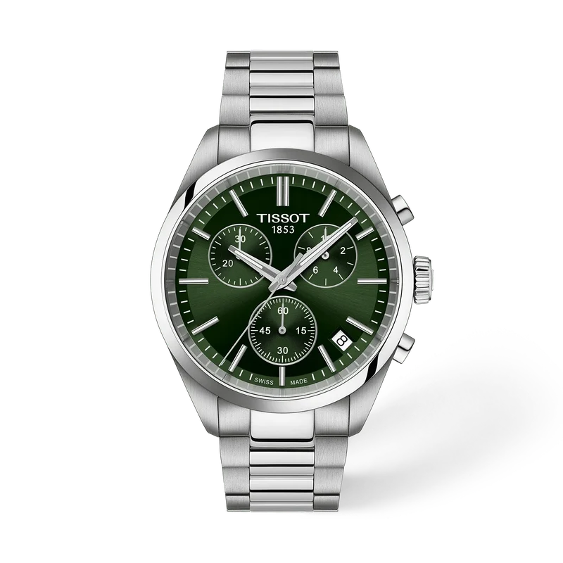 Tissot PR 100 Chronograph 40 mm, Zifferblatt Grün, Referenz T150.417.11.091.00, bei Juwelier Krebber in Mönchengladbach-Rheydt