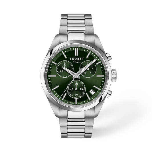 Tissot PR 100 Chronograph 40 mm, Zifferblatt Grün, Referenz T150.417.11.091.00, bei Juwelier Krebber in Mönchengladbach-Rheydt