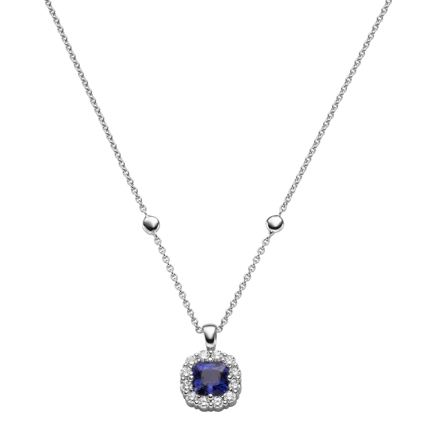 Weißgold Collier mit Brillanten und Saphir